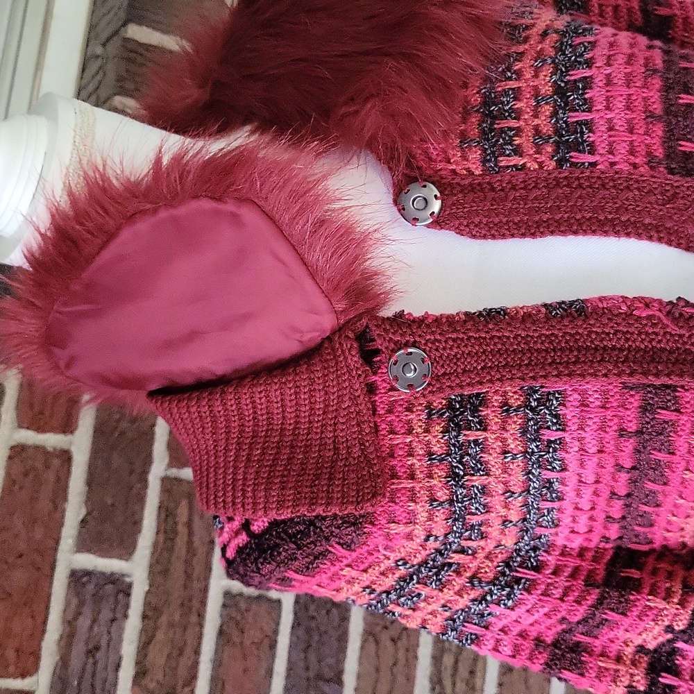 Nic+Zoe Chunky Snap Cardigan Faux Fur Collar Size Large - Picture 7 of 9